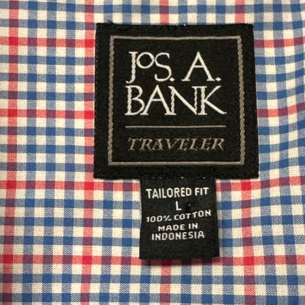 Jos A Bank Traveler Shirt Mens Large Tailored Fit Gingham Check Cotton Business - Picture 5 of 7